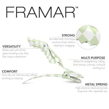 FRAMAR Checkered Hair Clip Set - Alligator Clips for Effortless Hair Styling