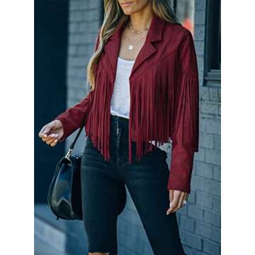 Dokotoo Womens Fall 2023 Jackets for Women Faux Suede Leather Casual Lapel Fashion Tassel Motorcycle...