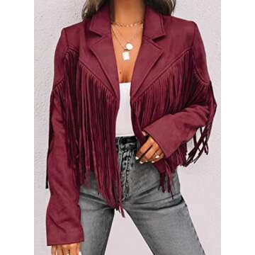 Dokotoo Womens Fall 2023 Jackets for Women Faux Suede Leather Casual Lapel Fashion Tassel Motorcycle Cropped Jacket Red Medium