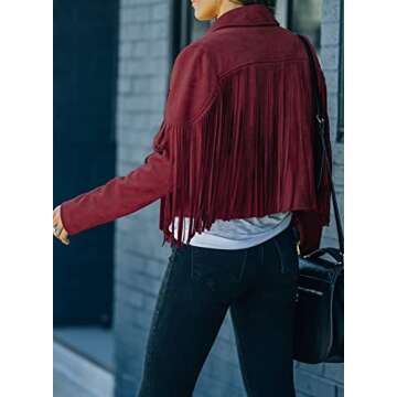 Dokotoo Womens Fall 2023 Jackets for Women Faux Suede Leather Casual Lapel Fashion Tassel Motorcycle Cropped Jacket Red Medium