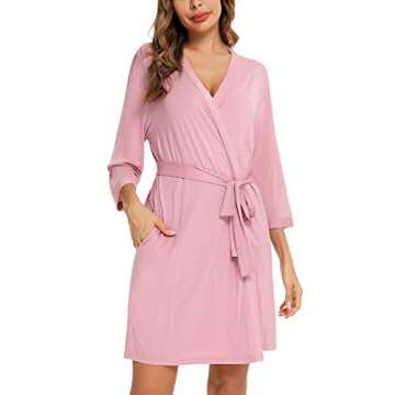 Samring Women Robe Soft Kimono Robes Bathrobe Sleepwear Loungewear Short Dusty Rose L