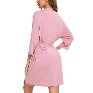 Samring Women Robe Soft Kimono Robes Bathrobe Sleepwear Loungewear Short Dusty Rose L