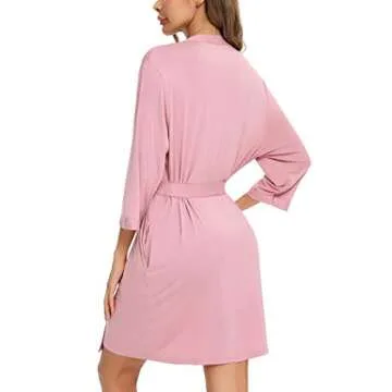 Samring Women Robe Soft Kimono Robes Bathrobe Sleepwear Loungewear Short Dusty Rose L