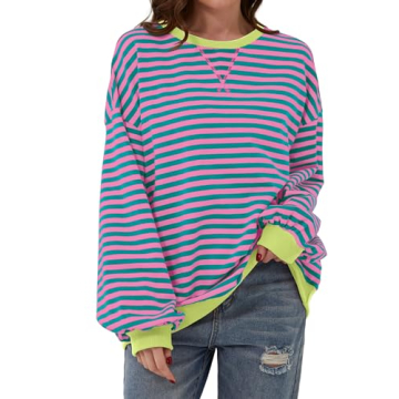 Stylish Women's Striped Oversized Crewneck Sweatshirt