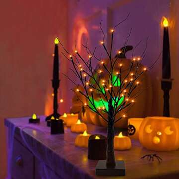 [ Timer ] TURNMEON 24" Black Halloween Tree with 36 LED Orange Lights Battery Powered Halloween Spoo...