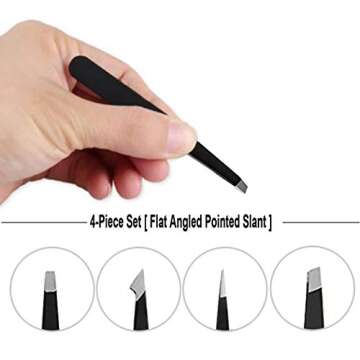 Pink Tweezers, Tweezer Set Professional, Tweezers Ingrown Hair, 4 Piece Stainless Steel Tweezer