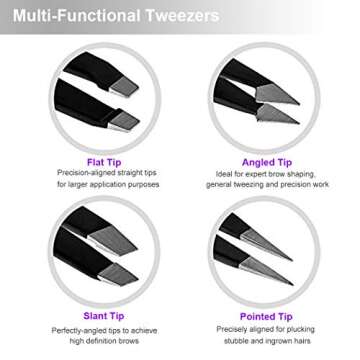 Pink Tweezers, Tweezer Set Professional, Tweezers Ingrown Hair, 4 Piece Stainless Steel Tweezer