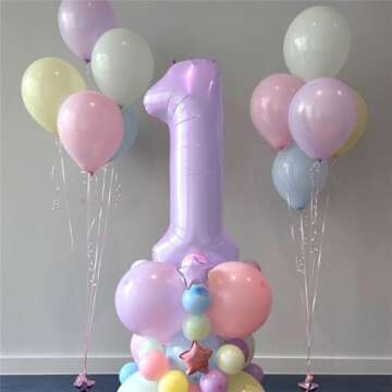 40 Inch Light Purple Number 1 Balloon for 1st Birthday Decoration, Large Pastel Purple Mylar Foil Number Balloons 0-9 for Girls, Lavender One Helium Balloons for Women 1st Anniversary Party Supplies