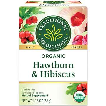 Traditional Medicinals Organic Hawthorn & Hibiscus Herbal Tea, Promotes Heart Health, (Pack of 3) 48 Tea Bags Total