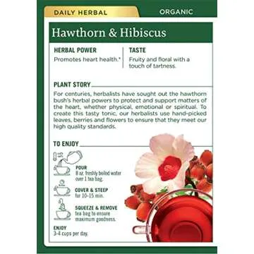 Traditional Medicinals Organic Hawthorn & Hibiscus Herbal Tea, Promotes Heart Health, (Pack of 3) 48 Tea Bags Total