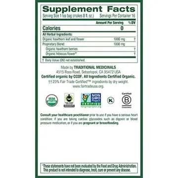 Traditional Medicinals Organic Hawthorn & Hibiscus Herbal Tea, Promotes Heart Health, (Pack of 3) 48 Tea Bags Total