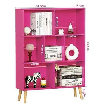 LEYAOYAO 7 Cube Bookshelf,3 Tier Book Shelf with Legs,Pink Modern Bookshelf,Large Freestanding Open Toy Modern Bookshelves,Display Bookcases Decor Furniture for Nursery