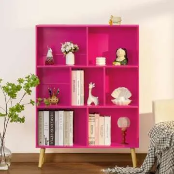LEYAOYAO 7 Cube Bookshelf,3 Tier Book Shelf with Legs,Pink Modern Bookshelf,Large Freestanding Open Toy Modern Bookshelves,Display Bookcases Decor Furniture for Nursery