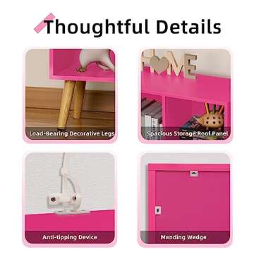 LEYAOYAO 7 Cube Bookshelf,3 Tier Book Shelf with Legs,Pink Modern Bookshelf,Large Freestanding Open Toy Modern Bookshelves,Display Bookcases Decor Furniture for Nursery