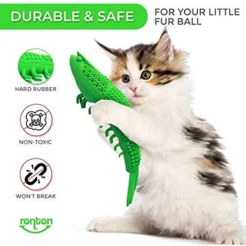 Ronton Cat Toothbrush Catnip Toy - Durable Hard Rubber - Cat Dental Care, Cat Interactive Toothbrush Chew Toy (1 Pack Green (Shrimp))