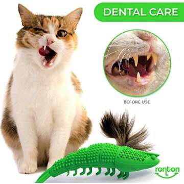 Ronton Cat Toothbrush Catnip Toy - Durable Hard Rubber - Cat Dental Care, Cat Interactive Toothbrush Chew Toy (1 Pack Green (Shrimp))