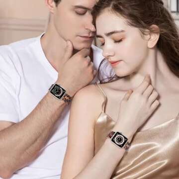 V.R.HOPE Resin Watch Band Compatible with Apple Watch Band for Women 38mm 40mm 41mm Tortoise Metal B...