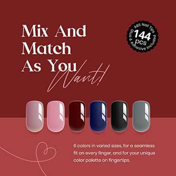 Beetles Press on Nails 6 Solid Colors Short Square Fake Nails 144 Pcs Pink Wine Red False Nails Manicure Kit, Blue Gray with Strong Gel Nail Glue, Nail Adhesive Tabs and Mini File for Women and Girl