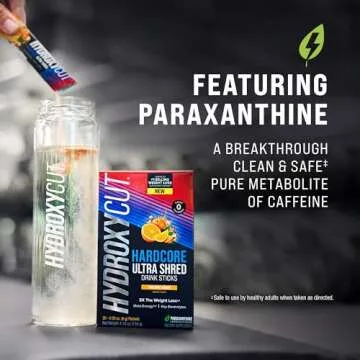 Hydroxycut Hardcore Ultra Shred Drink Sticks, Tangerine Mimosa - 20 Packets - Zero Sugar or Calories - Includes Paraxanthine & B Vitamins - for Women & Men