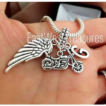Personalized Memorial Angel Wings Charm Necklace Bracelet Keychain for Bikers