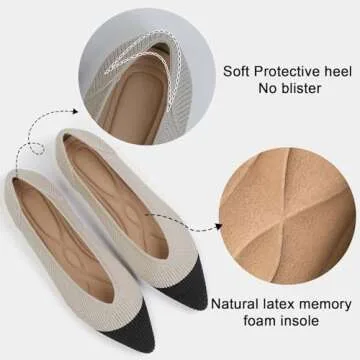 TINGRISE Women's Flats Shoes Pointed Toe Knit Ballet Comfortable Dressy Slip On Flat Black and Beige...
