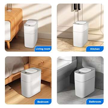 Automatic Bathroom Slim Trash Can with Lid, 3.8 Gallon Small Plastic Rechargeable Touchless Motion Sensor Narrow Smart Garbage Can for Bedroom, Bathroom, Kitchen, Office, RV