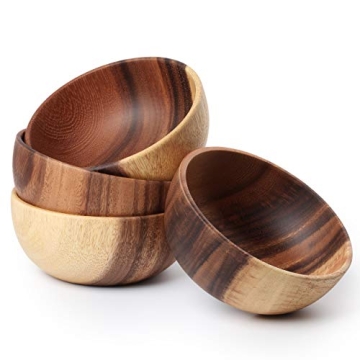 AVAMI Acacia Wooden Salad Bowls - Set of 4 for Every Occasion