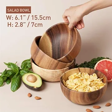 AVAMI Acacia Wooden Salad Bowls - Set of 4 for Every Occasion