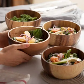 AVAMI Acacia Wooden Salad Bowls - Set of 4 for Every Occasion