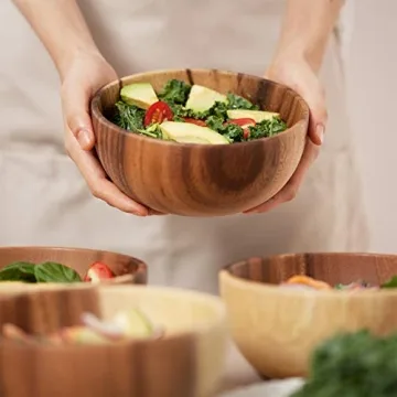 AVAMI Acacia Wooden Salad Bowls - Set of 4 for Every Occasion