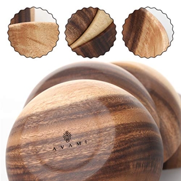 AVAMI Acacia Wooden Salad Bowls - Set of 4 for Every Occasion