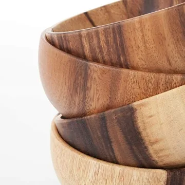AVAMI Acacia Wooden Salad Bowls - Set of 4 for Every Occasion
