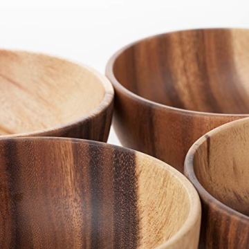 AVAMI Acacia Wooden Salad Bowls - Set of 4 for Every Occasion