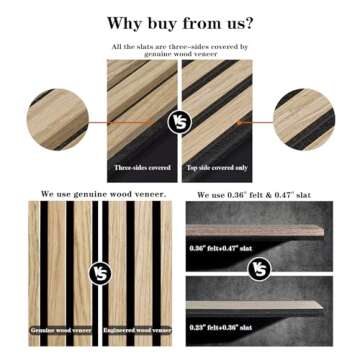 ARMURO 3D Wall Panels for Interior Wall Decor, 2-Pack Wood Panels for Wall, Oak Genuine Wood Veneer Acoustic Wall Panels - 12.6" W x 94.5" L