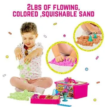 GirlZone Ice Cream Shop Play Sand for Kids, 22pcs Moldable Sand Kit - Serving Tools, Glasses, Spoon, Decorations, Stickers & 2lbs Colorful Sand, Fun Kids Sensory Toys, Ideal Easter Gifts for Kids
