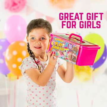 GirlZone Ice Cream Shop Play Sand for Kids, 22pcs Moldable Sand Kit - Serving Tools, Glasses, Spoon, Decorations, Stickers & 2lbs Colorful Sand, Fun Kids Sensory Toys, Ideal Easter Gifts for Kids