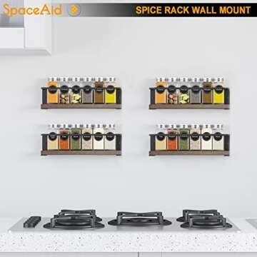 SpaceAid Spice Rack with 24 Spice Jars, 386 Spice Labels, Chalk Marker and Funnel, Wood Hanging Seasoning Shelf for Cabinet Door or Wall Mount (4 Pack)