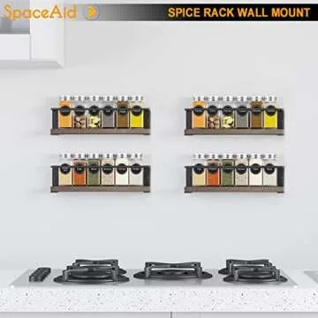 SpaceAid Spice Rack with 24 Spice Jars, 386 Spice Labels, Chalk Marker and Funnel, Wood Hanging Seasoning Shelf for Cabinet Door or Wall Mount (4 Pack)