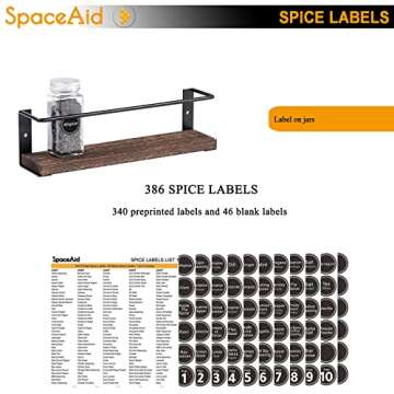 SpaceAid Spice Rack with 24 Spice Jars, 386 Spice Labels, Chalk Marker and Funnel, Wood Hanging Seasoning Shelf for Cabinet Door or Wall Mount (4 Pack)