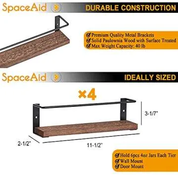 SpaceAid Spice Rack with 24 Spice Jars, 386 Spice Labels, Chalk Marker and Funnel, Wood Hanging Seasoning Shelf for Cabinet Door or Wall Mount (4 Pack)