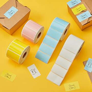 MUNBYN 2.25"x1.25" Thermal Sticker Labels, Color Self-Adhesive Barcode Label for Direct Thermal Prin...
