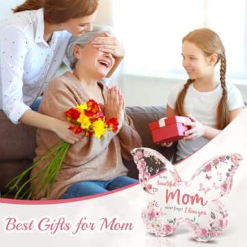 Eletorot Gifts for Mom from Daughter: Unique Mom Birthday Gifts, Butterfly-Shaped Acrylic Keepsake Mom Gifts from Daughter Son, 5x3.8 inch Mothers Day Christmas Gifts for Mom