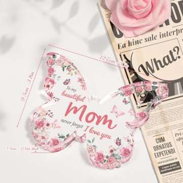 Eletorot Gifts for Mom from Daughter: Unique Mom Birthday Gifts, Butterfly-Shaped Acrylic Keepsake Mom Gifts from Daughter Son, 5x3.8 inch Mothers Day Christmas Gifts for Mom