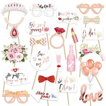 Wedding Bridal Shower Photo Booth Props(23Count),Konsait Metallic Rose Gold Bachelorette Photo Booth...