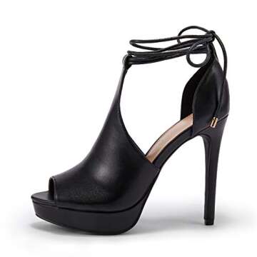 Womens Peep Toe Platform Heels Sexy Sandals Strappy Lace Up Tie Stilettos Dress Pumps Shoes