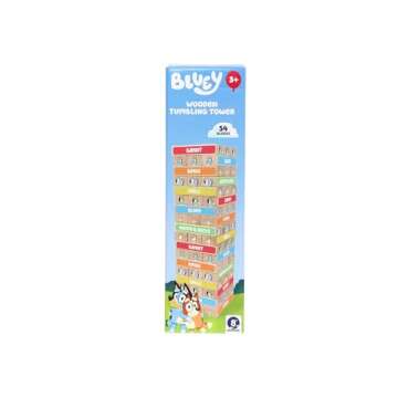 Bluey Tumbling Tower – 54 Colorful Wooden Blocks – Fun Family Game – FSC Certified for Children 3 Years and Up
