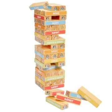 Bluey Tumbling Tower – 54 Colorful Wooden Blocks – Fun Family Game – FSC Certified for Children 3 Years and Up