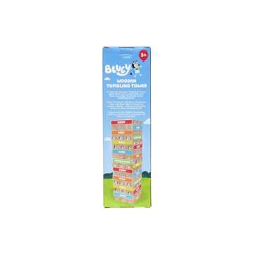 Bluey Tumbling Tower – 54 Colorful Wooden Blocks – Fun Family Game – FSC Certified for Children 3 Years and Up