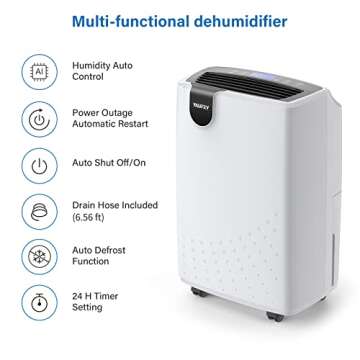 Yaufey 2500 Sq. Ft Home Dehumidifier for Medium to Large Rooms and Basements with Auto or Manual Drainage, 0.48 Gallon Water Tank Capacity - Low Noise and 24 Hr Timer