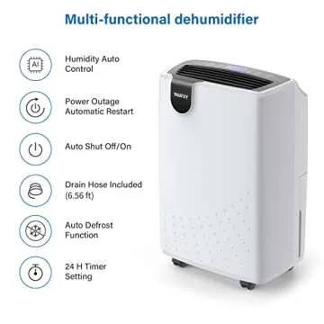 Yaufey 2500 Sq. Ft Home Dehumidifier for Medium to Large Rooms and Basements with Auto or Manual Drainage, 0.48 Gallon Water Tank Capacity - Low Noise and 24 Hr Timer